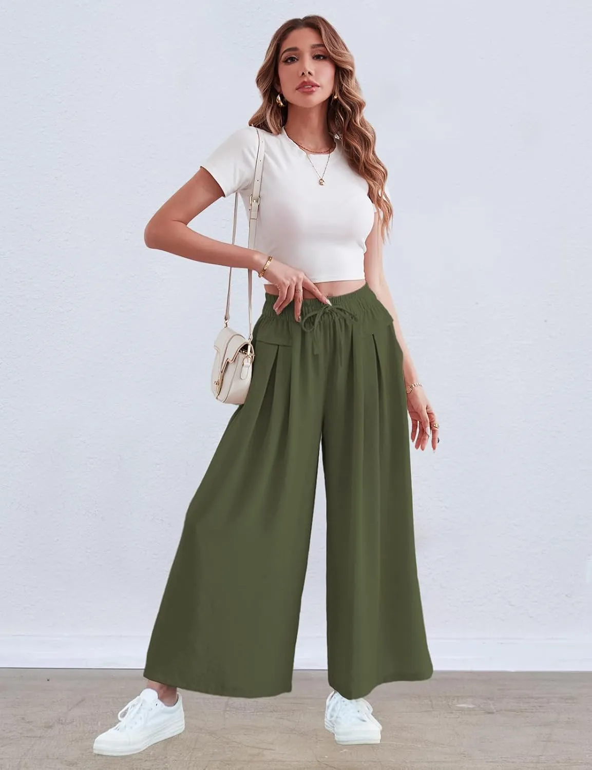 ZJCT Wide Leg Palazzo Pants for Women Summer Beach Pants Flowy Loose Casual Lounge Pajama Yoga Pants with Pockets