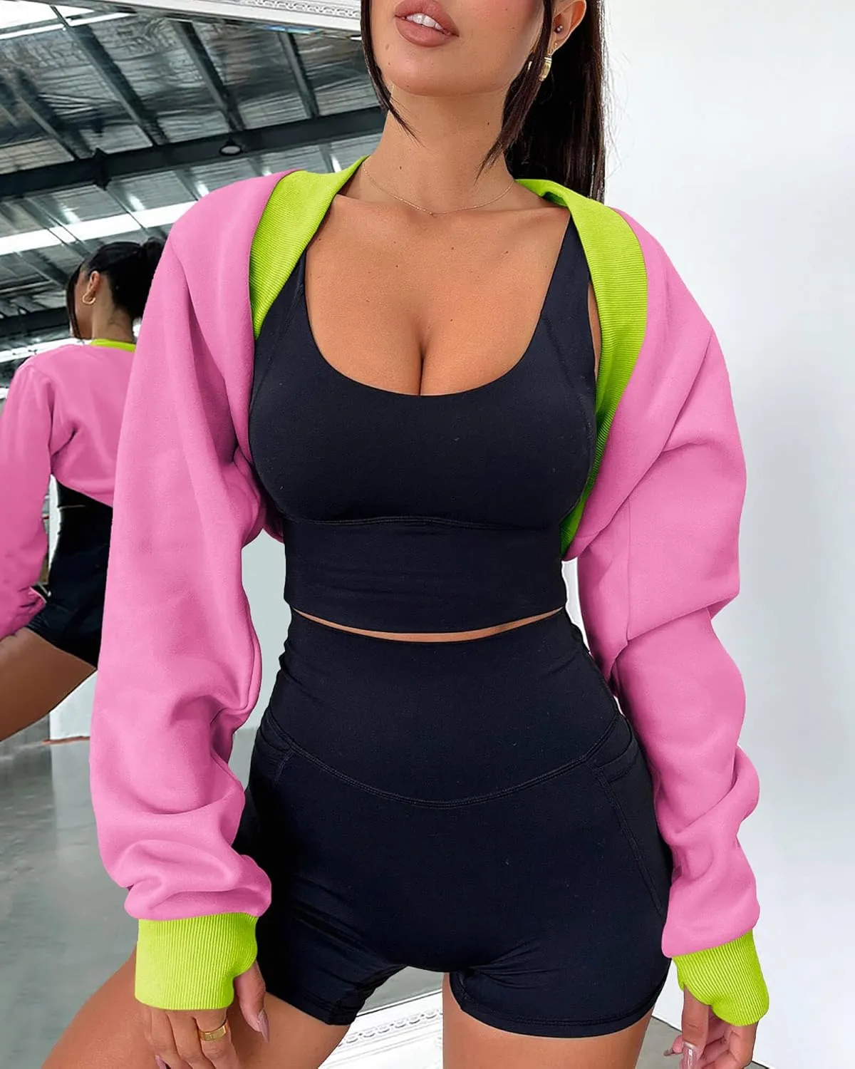 Zwurew Women's Bolero Shrug Long Sleeve Cropped Sweatshirt with Thumb Hole Workout Shrugs Open Front Y2K Tops 2024