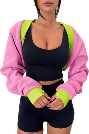 Zwurew Women's Bolero Shrug Long Sleeve Cropped Sweatshirt with Thumb Hole Workout Shrugs Open Front Y2K Tops 2024