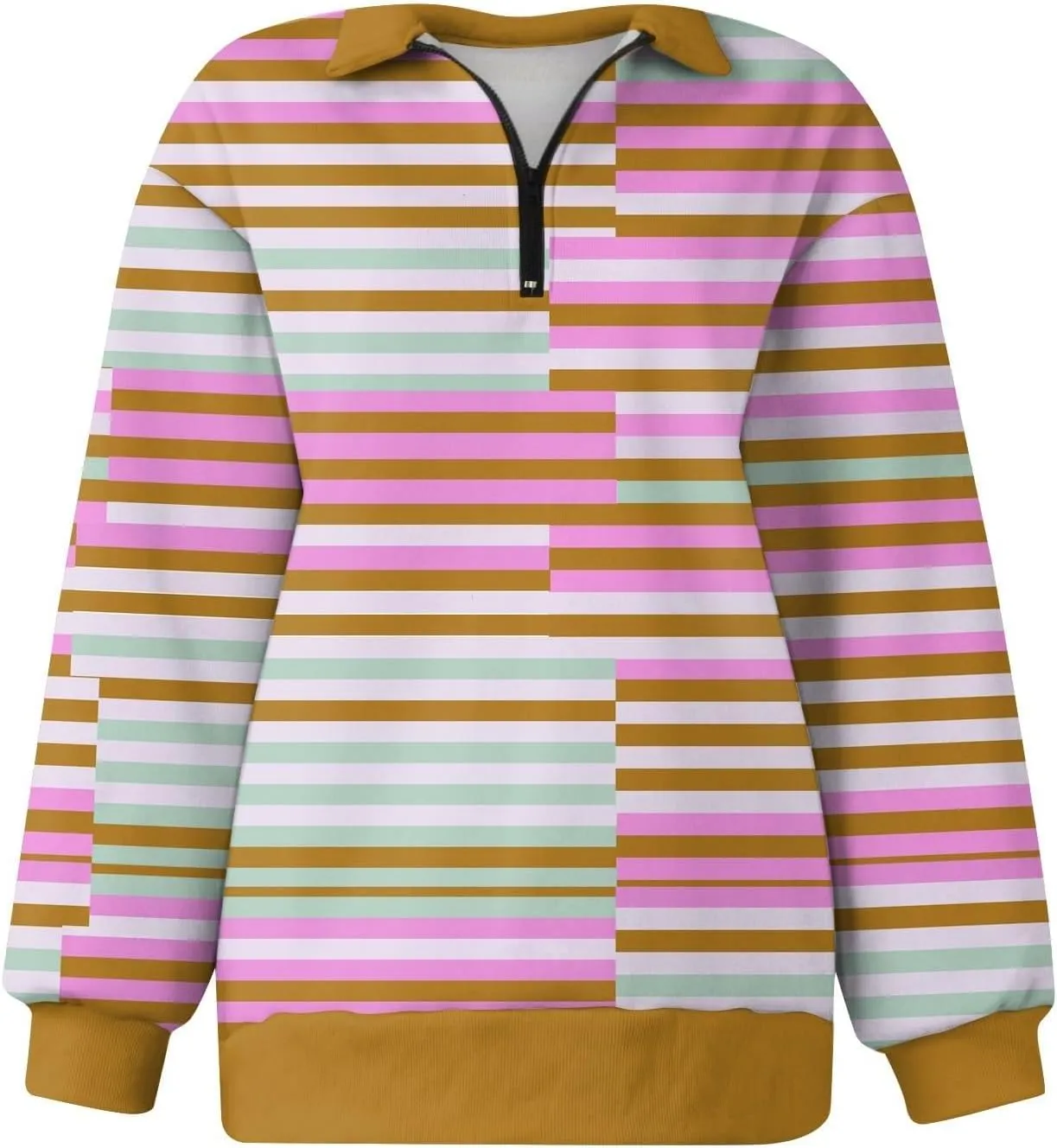 ZYXTIM Women's Fashion Striped Sweatshirts Quarter Zip Long Sleeve Pullover Tops Casual Sweaters Teen Girls Fall Y2K Clothes