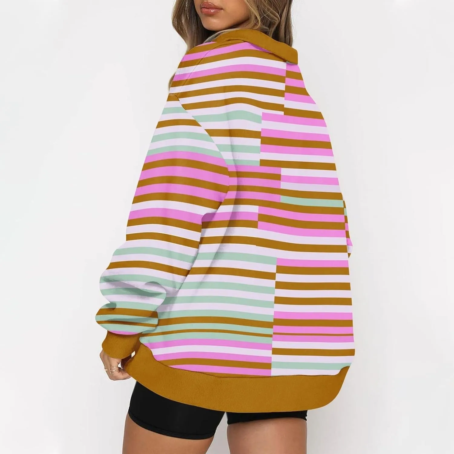 ZYXTIM Women's Fashion Striped Sweatshirts Quarter Zip Long Sleeve Pullover Tops Casual Sweaters Teen Girls Fall Y2K Clothes